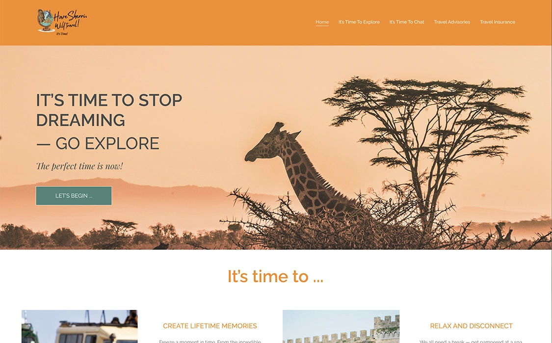 Have Sherri Will Travel's website has a large Hero banner that instantly shows the type of travel they focus on