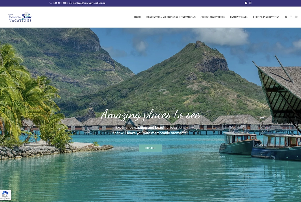 Travaway Vacation top banner on website.
