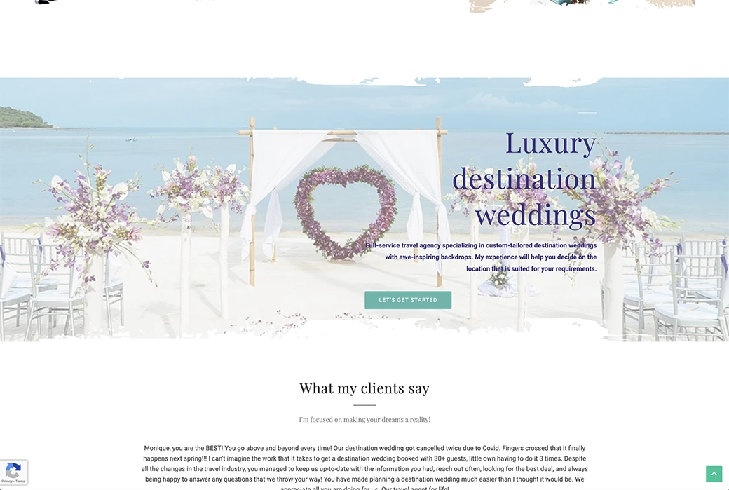 Travaway Vacation "wedding" section on website.