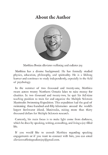 Mattieu Bonin’s book, Light From Darkness. This is the About the Author page.