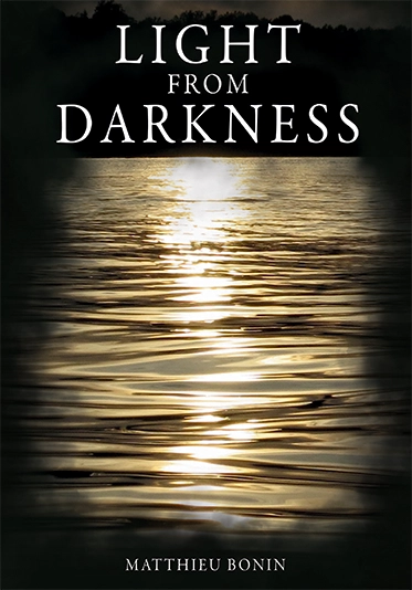 Mattieu Bonin’s book, Light From Darkness. The base of the book is talking about Mattieu’s swimming journey, reflecting on mental illness. So the cover we have a lake image with the edges being darkened to reflex the "light from darkness" title.