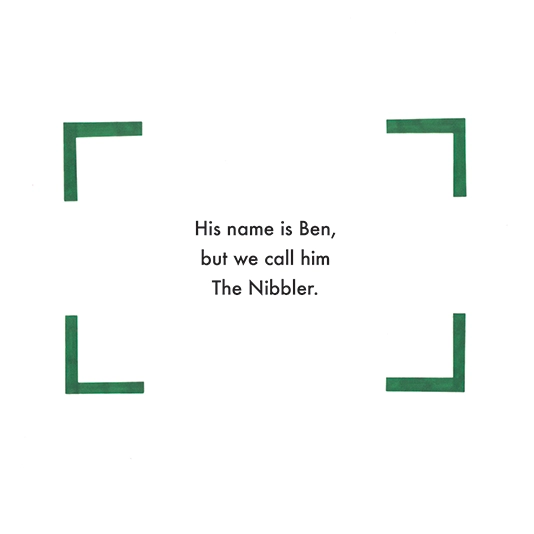 Bonnie Boyd’s first book, The Nibbler: A Story of a Curious Goose. The text pages were framed using construction paper.